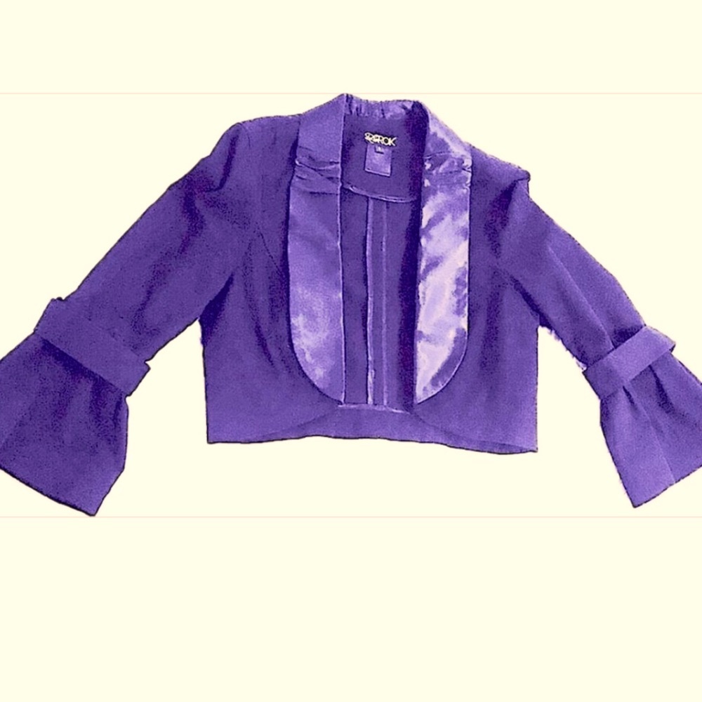 Y2K La Rok Romantic goth cropped bell sleeve tuxedo jacket